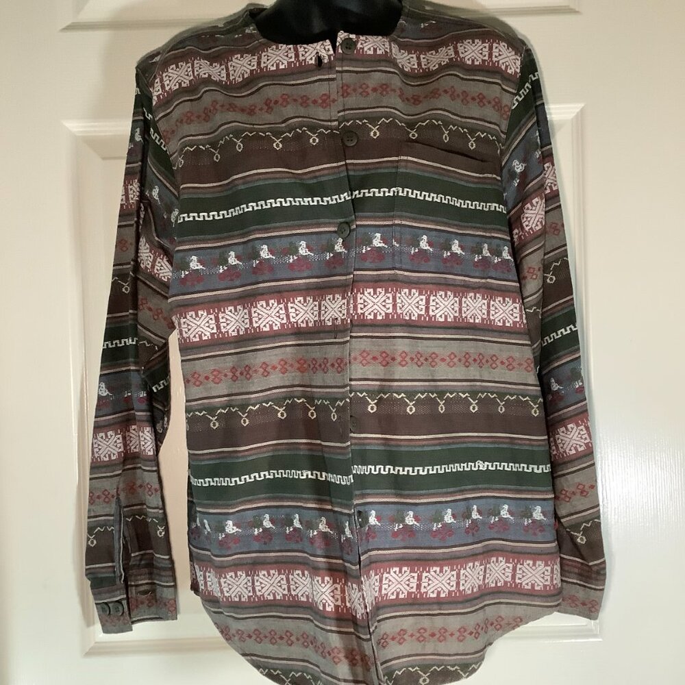Cabin Creek Boho/Tribal Woven Embroidered Long Sleeve Button Down Shirt
